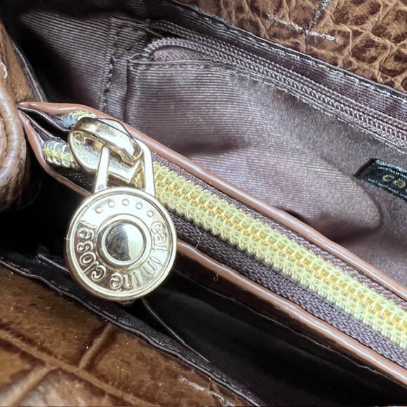 Unused  Cat In The Closet Leather Brown  Alligator Shoulder Bag+FREE Silk Scarf - Picture 9 of 16